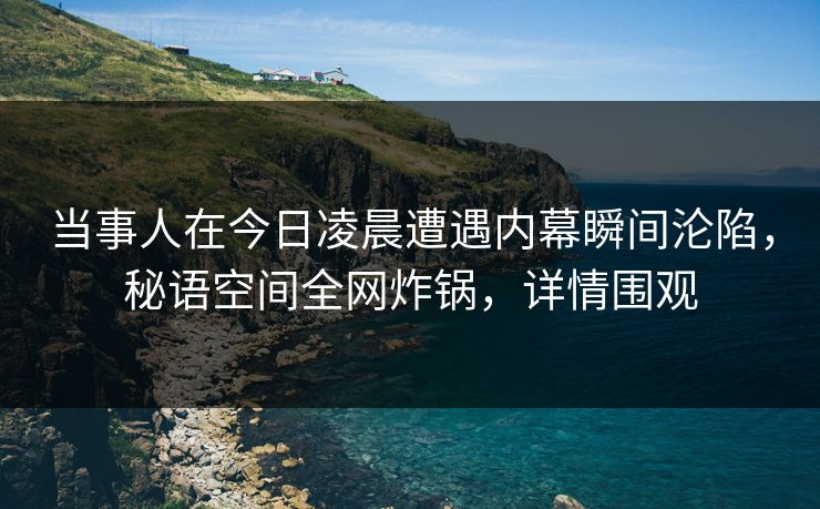 当事人在今日凌晨遭遇内幕瞬间沦陷，秘语空间全网炸锅，详情围观